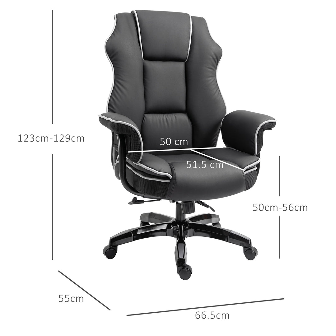 Vinsetto Piped PU Leather Padded High-Back Computer Office Gaming Chair Swivel Desk Seat Ergonomic Recliner w/ Armrests Adjustable Seat Height Black