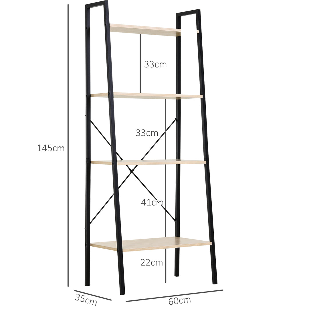 4-Tier Vintage Ladder Shelf Bookcase Wood Storage Rack Stand Plants Display Black natural