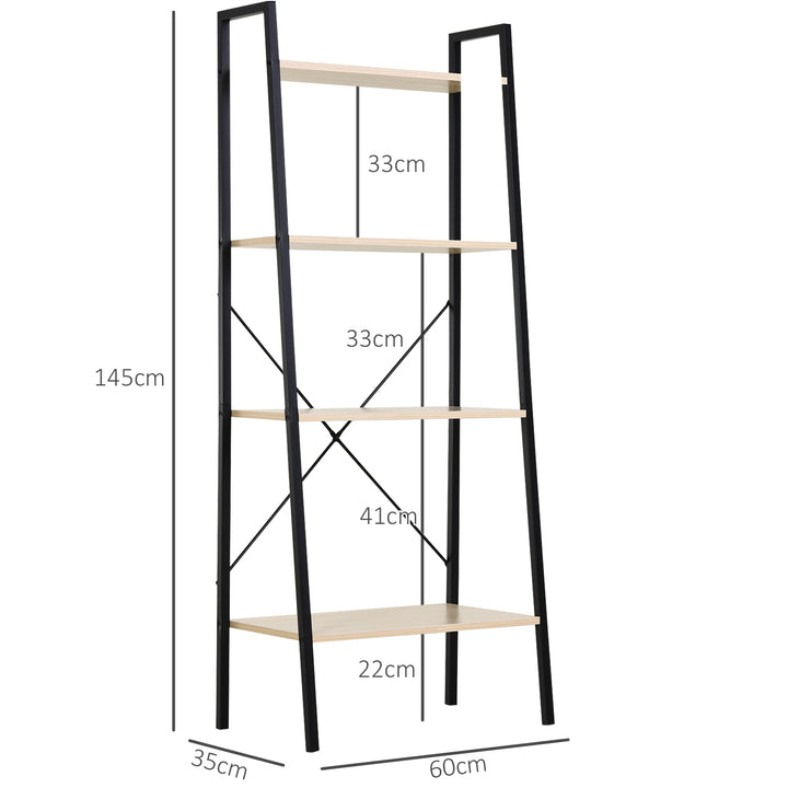 4-Tier Vintage Ladder Shelf Bookcase Wood Storage Rack Stand Plants Display Black natural