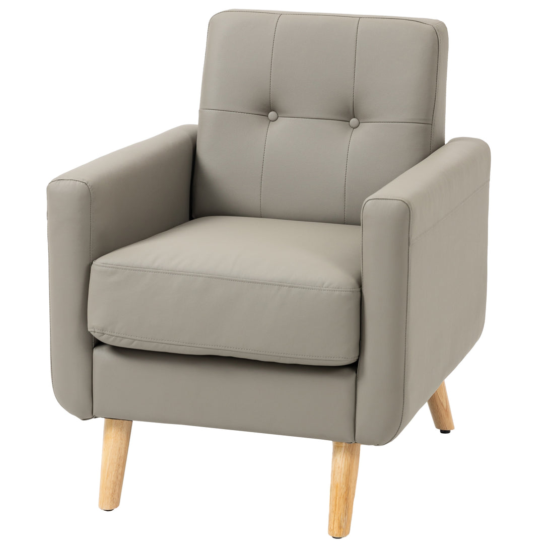 Modern Accent Chair, Tufted Living Room Chairs, PU Leather Armchair-Grey