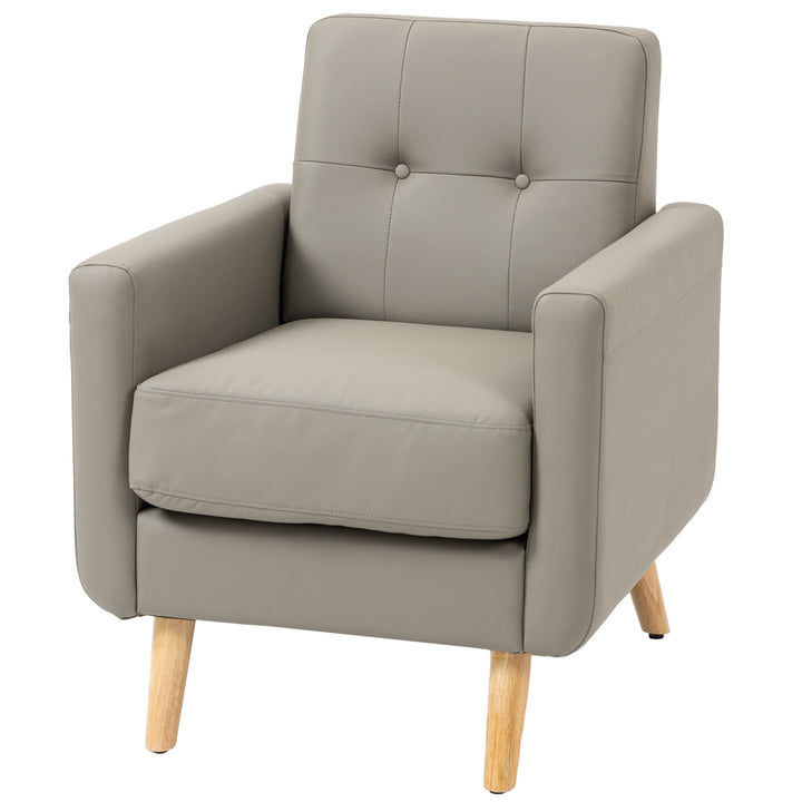 Modern Accent Chair, Tufted Living Room Chairs, PU Leather Armchair-Grey