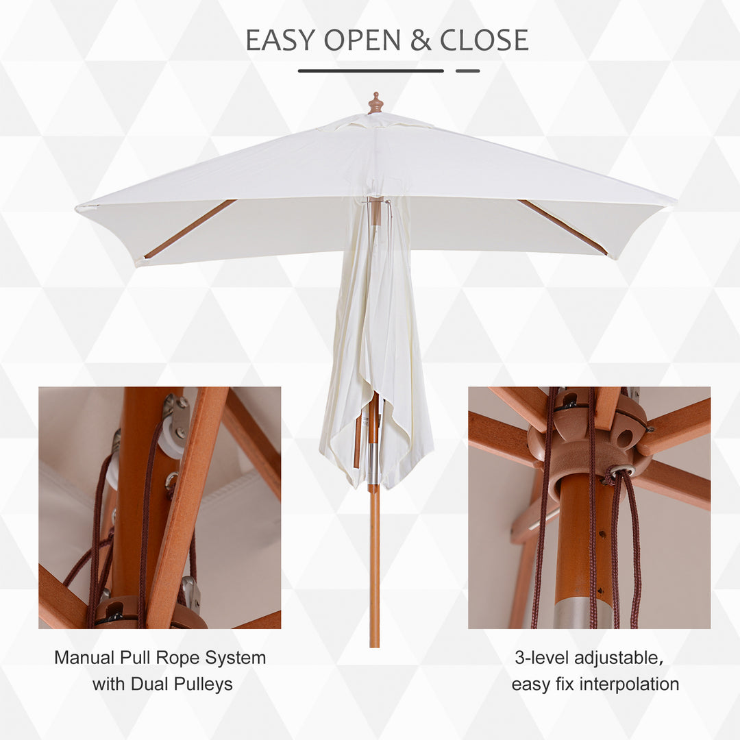 2m x 1.5m Patio Garden Parasol Sun Umbrella Sunshade Canopy Outdoor Backyard Furniture Fir Wooden Pole 6 Ribs Tilt Mechanism -  Cream White