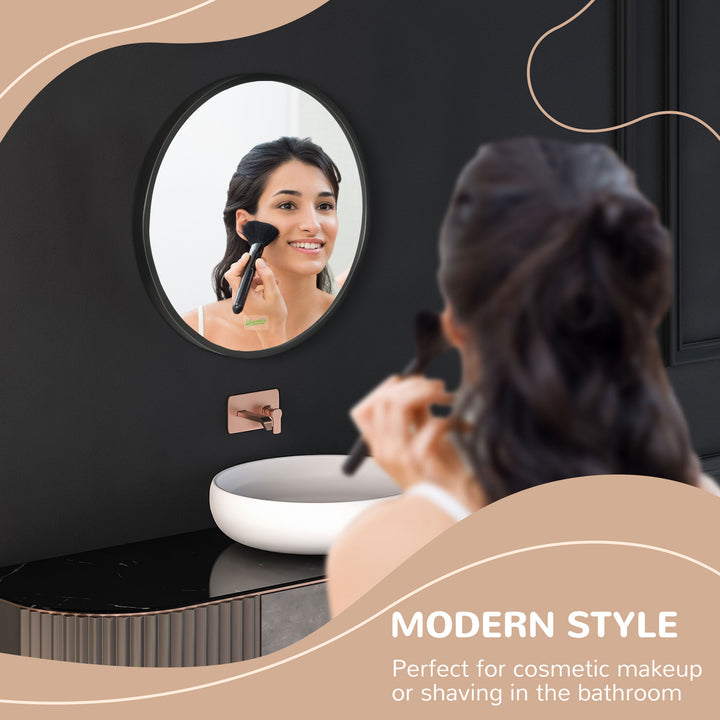 kleankin Round Bathroom Mirror, Modern Wall-mounted Makeup Mirror with Aluminium Frame for Washroom Living Room, Black, 40x40 cm