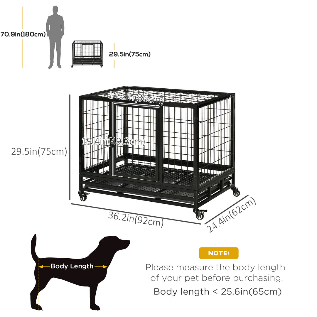 PawHut 38" Heavy Duty Metal Dog Kennel Pet Cage with Crate Tray and Wheels - Black (Medium)