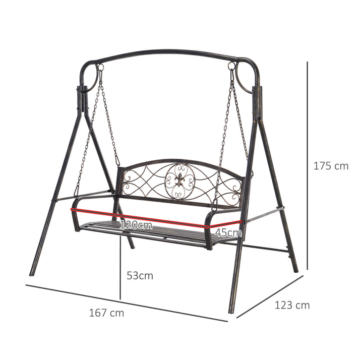 Garden 2-Seater Metal Swing Chair Bench Modern Style Outdoor Sling Seat, Black