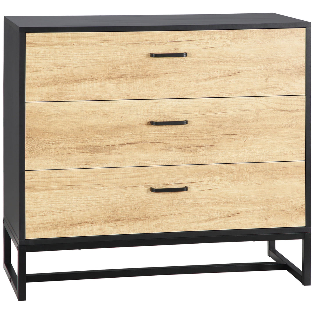 Drawer Chest, 3-Drawer Storage Cabinet Organiser with Steel Frame for Bedroom, Living Room, 80cmx35cmx75cm, Natural