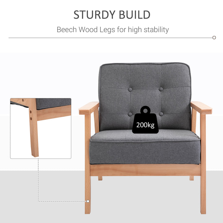 HOMCOM Reception Retro Accent Chair Beech Wood Frame Armchair Occasional Living Room Reception Bedroom Balcony Conservatory Padded