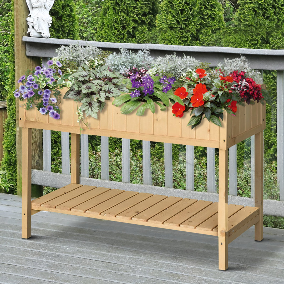 Fir Wood Raised 8 Compartment Plant Stand Oak Tone