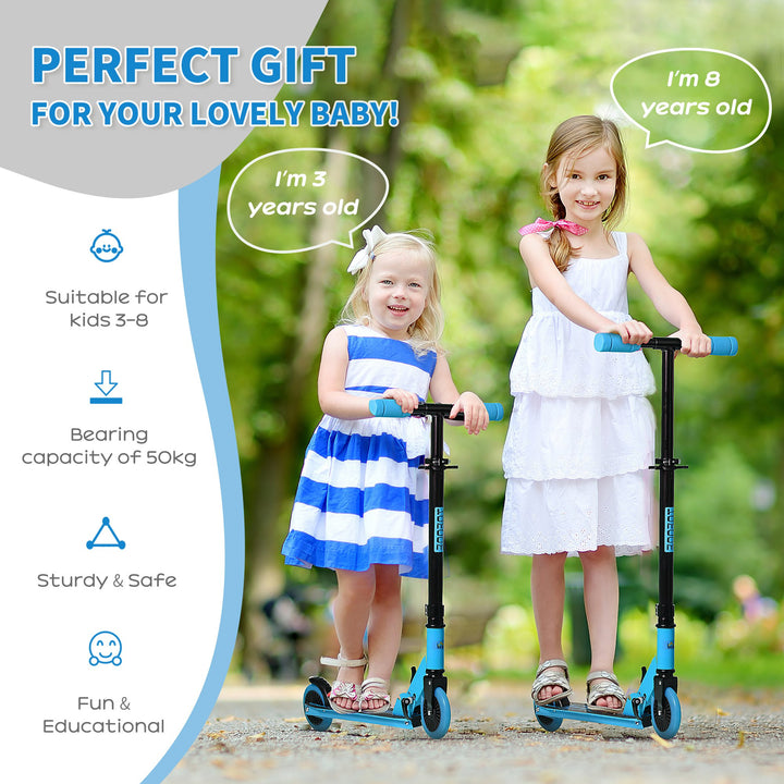Scooter for Kids Toddler Foldable Kick Scooter with Adjustable Height Brake for Boys and Girls 3-8 Years Aluminium Blue