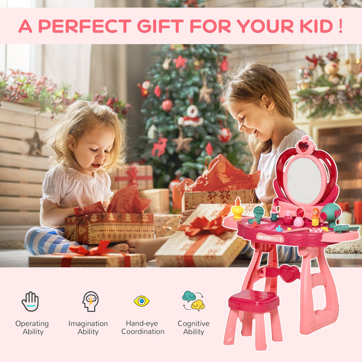 36 Pcs Children Vanity Musical Dressing Table Kids Magic Glamour Princess Mirror Make Up Desk With Stool Beauty Kit Lights Toy for 3 Years Old