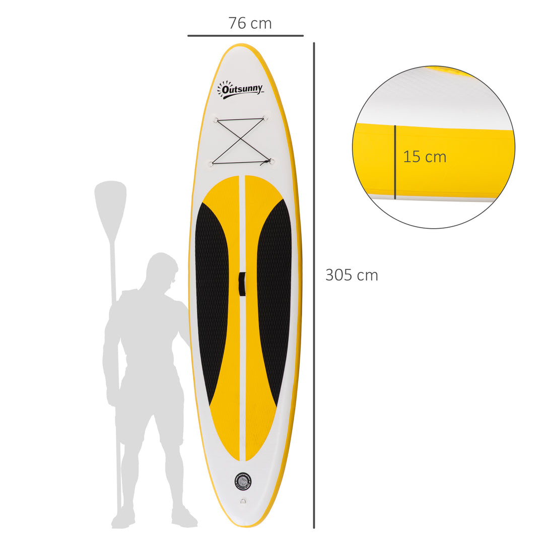 Inflatable Paddle Stand Up Board, 1.65-2.15M Adjustable Aluminium Paddle Non-Slip Deck Board w/ ISUP Accessories, 305L x 76W x 15H cm, White