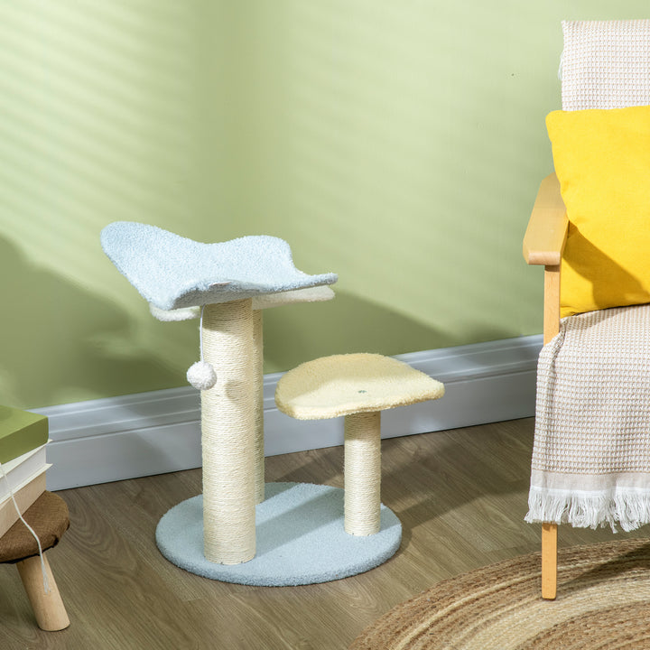 54cm Cat Towers for Indoor Cats, Cat Tree Top Butterfly Shape Design Kitten Play Tower w/ Sisal Scratching Post, Toy Ball, 40 x 40 x 54cm, Blue