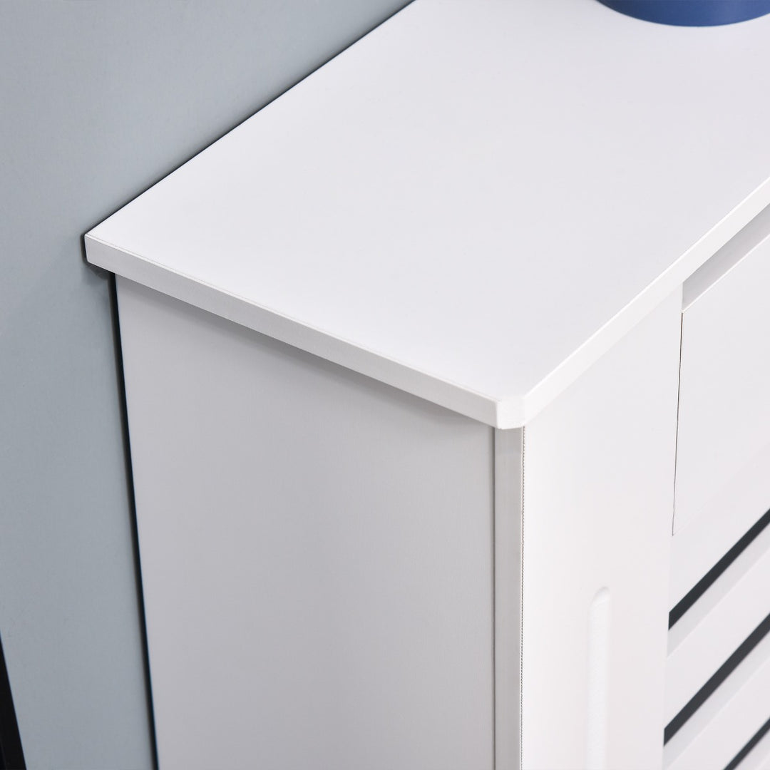 MDF Modern Radiator Cover Cabinet Top Shelving Home Office Slatted Design White 112L x 19W x 81H cm