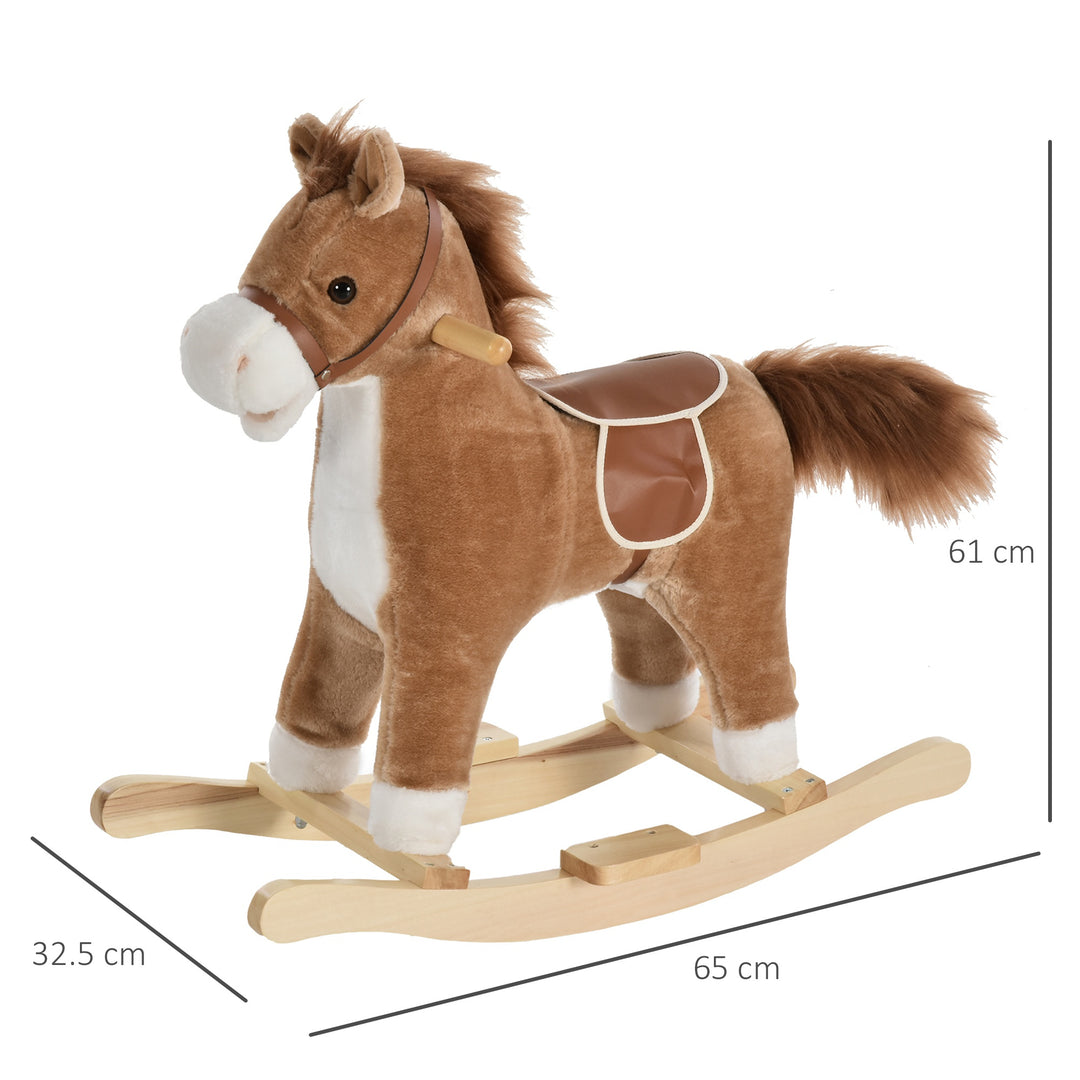 Kids Ride On Plush Rocking Horse w/ Sound Brown