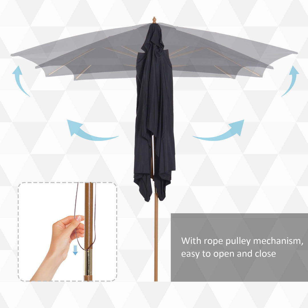 Outsunny 295L x 200W x 255Hcm Wooden Garden Patio Parasol Umbrella-Black