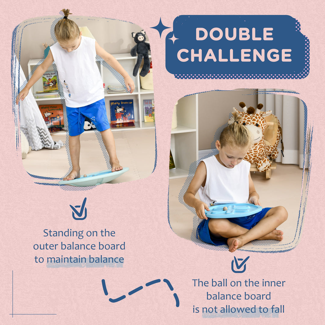 Two-In-One Balance Board, Kids Wobble Board with Ball - Blue