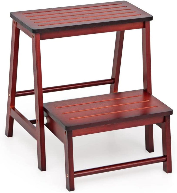 Bamboo Footstool with 2 Steps-Red