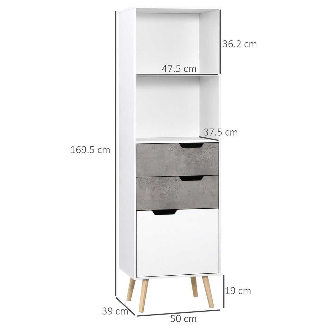 Narrow Sideboard Storage Cabinet, Free Standing Accent Cupboard with 3 Drawers, 2 Open Shelves for Bedroom, Living Room, Hallway, Light Grey