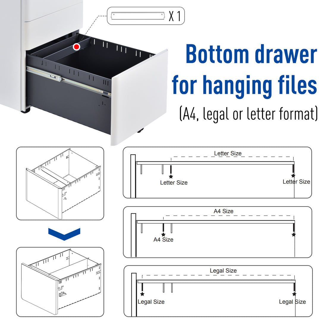 Fully Assembled 3 Drawer Steel Metal Filing Cabinet Lockable Rolling Vertical File Cabinet White