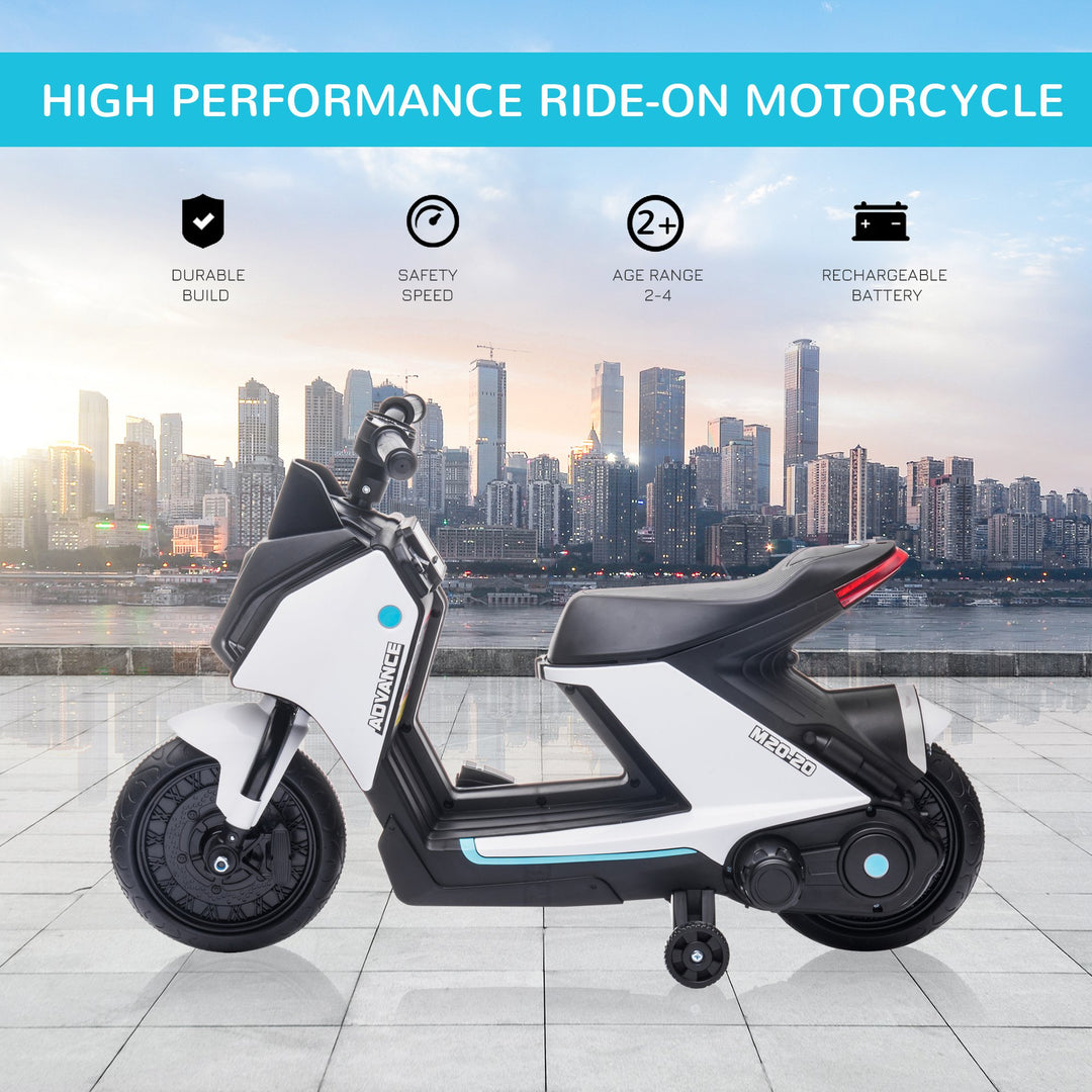 6V Kids Electric Motorbike Ride On Toy w/ Music Headlights Safety Training Wheels for Girls Boy 2-4 Years White