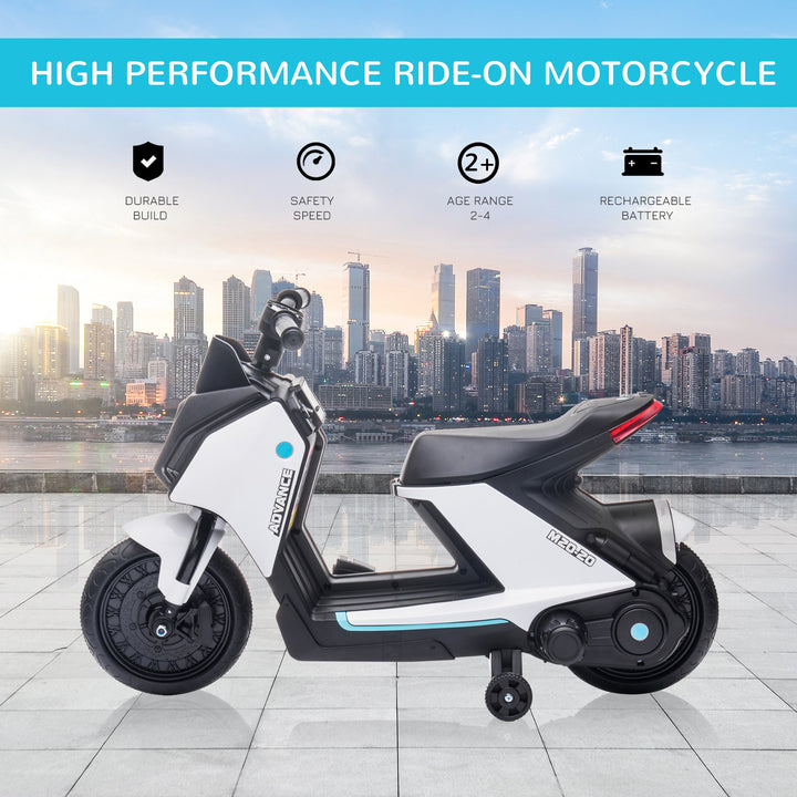 6V Kids Electric Motorbike Ride On Toy w/ Music Headlights Safety Training Wheels for Girls Boy 2-4 Years White