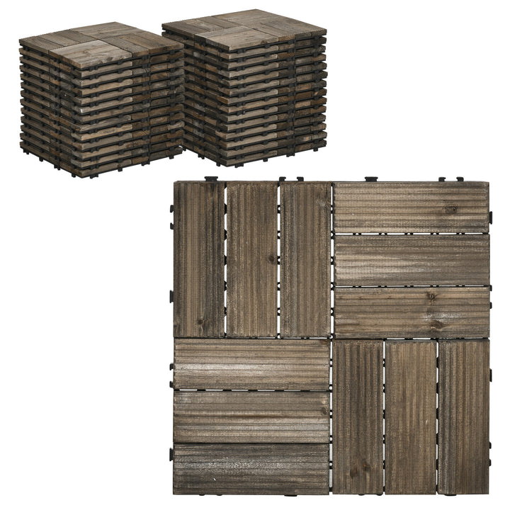 27 Pcs Wooden Interlocking Decking Tiles, Outdoor Flooring Tiles for Patio, Balcony, Terrace, Hot Tub, 30 x 30 cm per Piece, Charcoal Grey