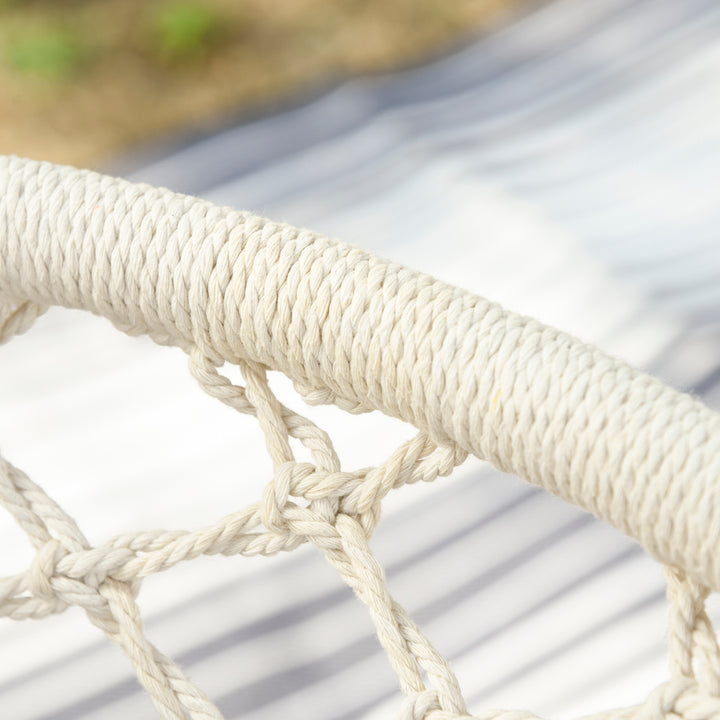 Outsunny Hanging Hammock Chair Cotton Rope Porch Swing with Metal Frame and Cushion, Large Macrame Seat for Patio, Garden, Bedroom, Cream White