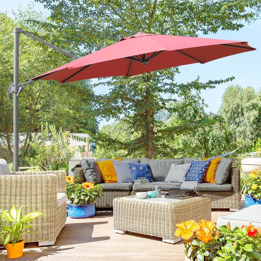 Cantilever Roma Parasol Garden Sun Umbrella 360¡ Rotation w/ Cross Base-Wine Red