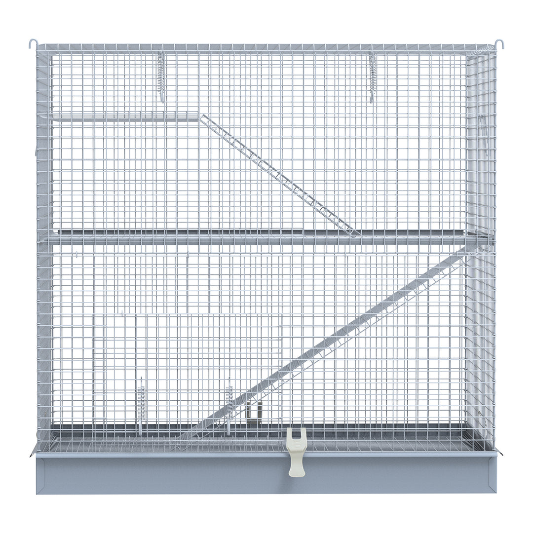 3-Level Metal Hamster Cage Small Animal Rat Rodent Pet Hutch Ferret Chinchilla Platform Feeding Habitat Easy Clip Base Ladder Grey