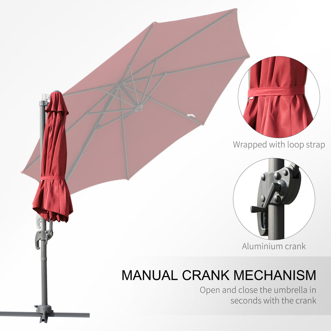 Cantilever Roma Parasol Garden Sun Umbrella 360¡ Rotation w/ Cross Base-Wine Red