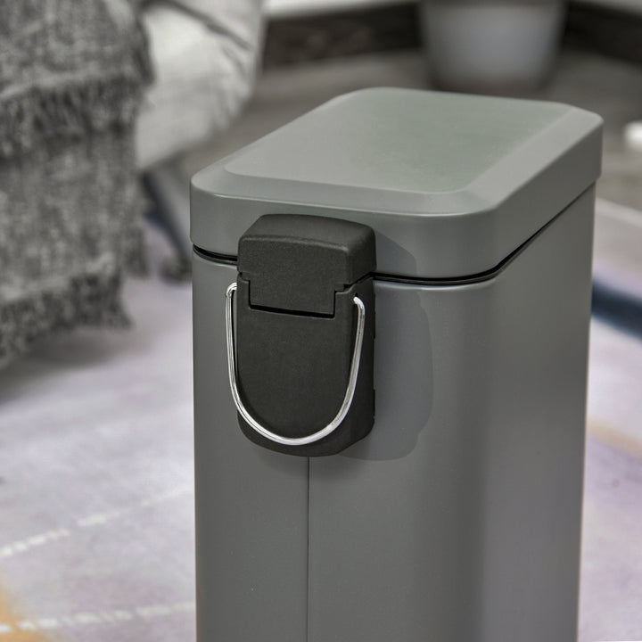 5L Rectangular Compact Bin Steel Body Removable Bucket Quiet-Close Lid w/ Pedal Lid Rubbish Trash Can Garbage Tidy Clean Grey