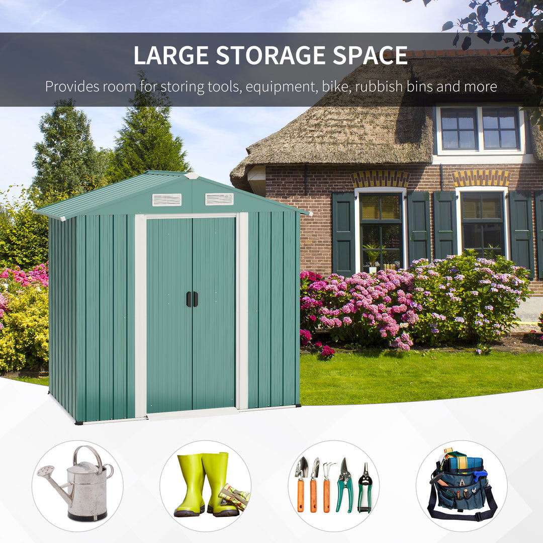 Outsunny 6ft x 3.2ft Garden Metal Storage Shed w/ Double Sliding Door and Air Vents, Tool Storage for Backyard Patio Lawn, Green