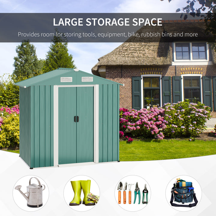 Outsunny 6ft x 3.2ft Garden Metal Storage Shed w/ Double Sliding Door and Air Vents, Tool Storage for Backyard Patio Lawn, Green