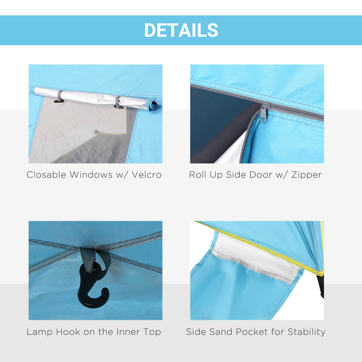 Pop-up Beach Tent Sun Shade Shelter for 1-2 Person UV Protection Waterproof with Ventilating Mesh Windows Closable Door Sandbags Light Blue
