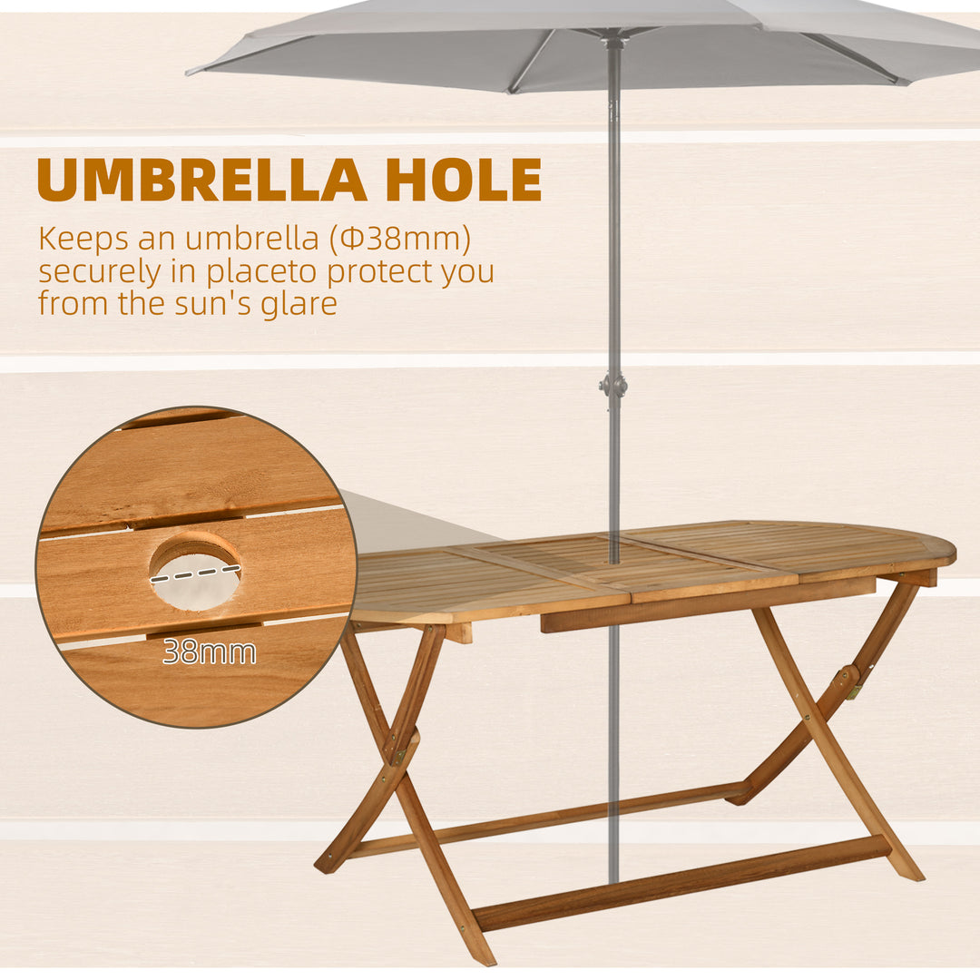 7 Piece Wooden Garden Dining Set with Umbrella Hole, Folding Dining Table and Armchairs with Parasol Hole, Teak