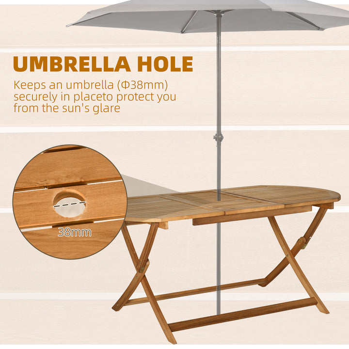 7 Piece Wooden Garden Dining Set with Umbrella Hole, Folding Dining Table and Armchairs with Parasol Hole, Teak