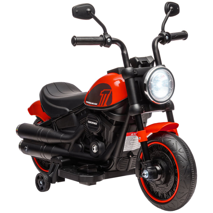 6v Electric Motorbike with Training Wheels, One-Button Start - Red