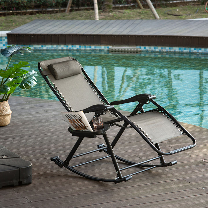 Garden Rocking Chair Folding Recliner Outdoor Adjustable Sun Lounger - Grey