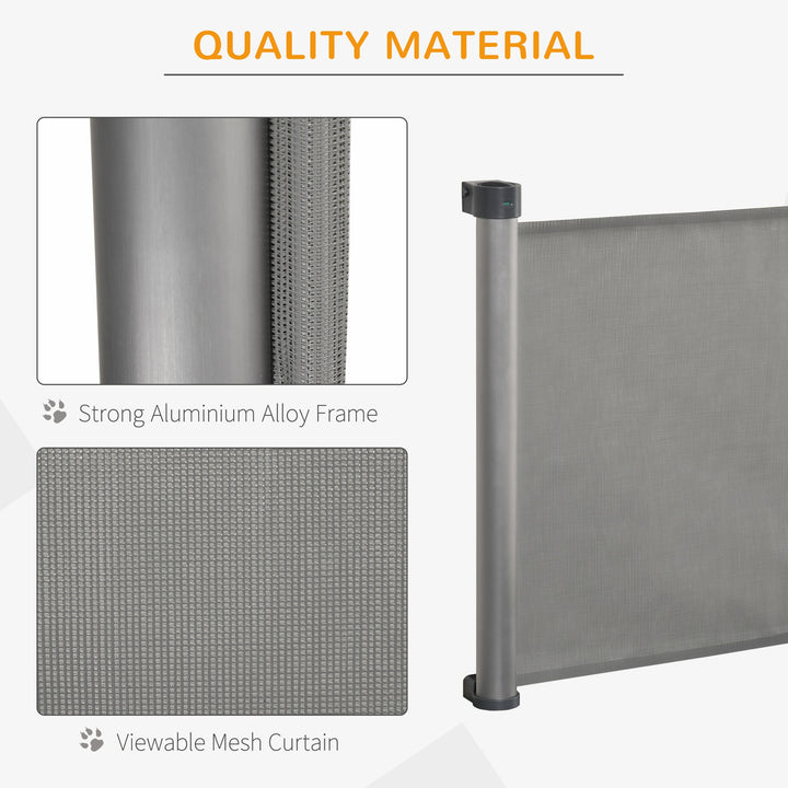 PawHut Retractable Safety Gate for Dog, Detachable Pet Barrier, Extend to 140 cm for Doorways, Hallways, Stairs, Grey