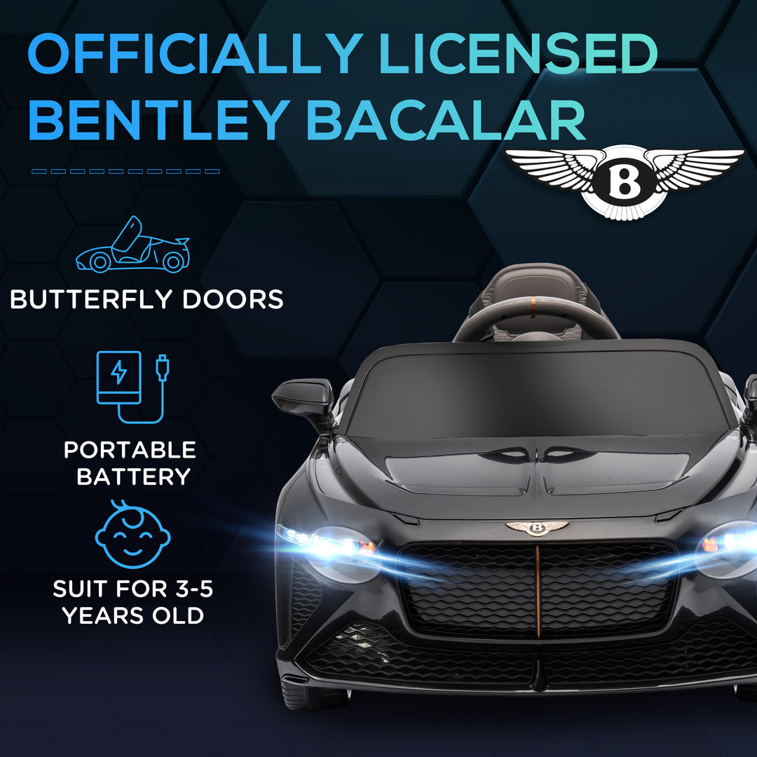 Bentley Bacalar Licensed 12V Kids Electric Ride on Car with Remote Control, Powered Electric Car with Portable Battery, Music, Horn, Lights, Suspension Wheels, for Ages 3-5 Years - Black