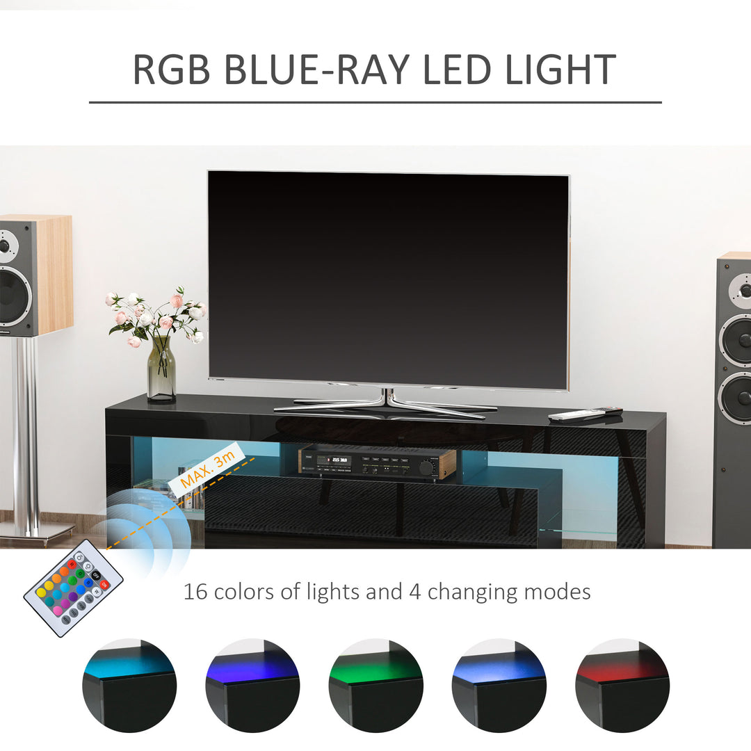 High Gloss TV Stand Cabinet with LED RGB Lights and Remote Control for TVs up to 65", Media TV Console Table with Storage Compartment, Black