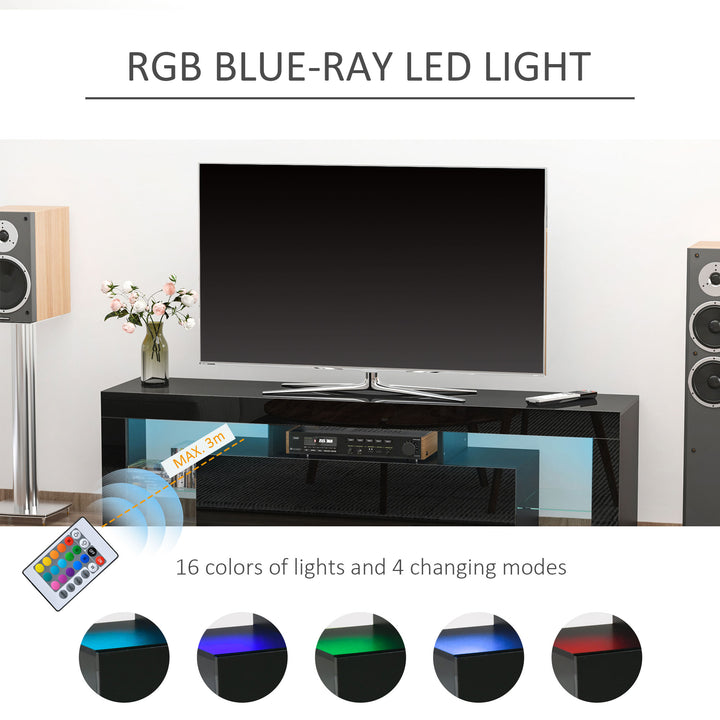 High Gloss TV Stand Cabinet with LED RGB Lights and Remote Control for TVs up to 65", Media TV Console Table with Storage Compartment, Black
