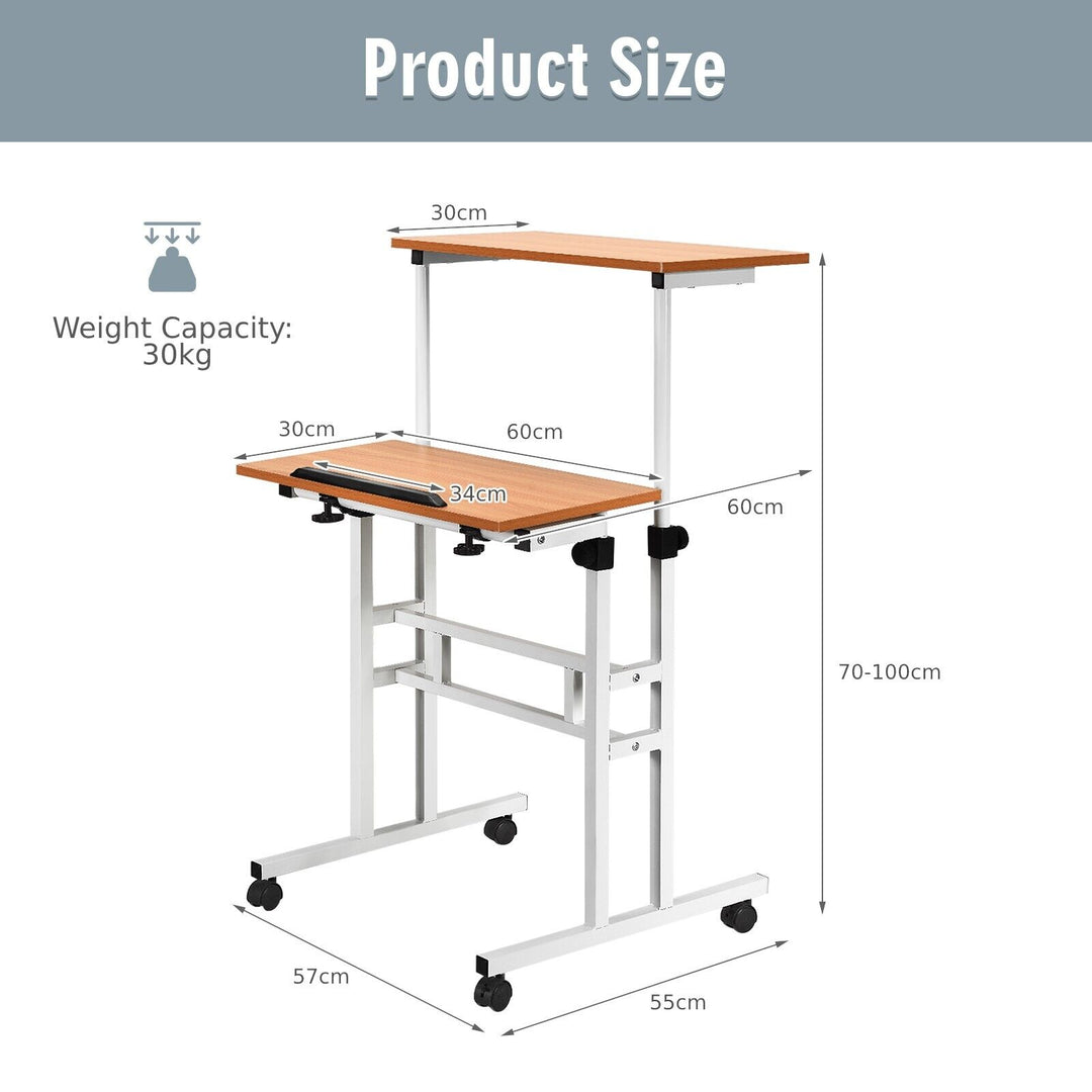 Mobile Laptop Desk with Tilting Tabletop and Wheels for Home Office