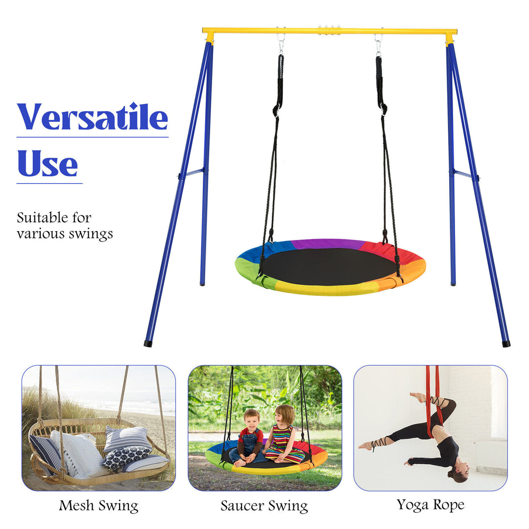 Saucer Swing Set with Metal Frame and Ground Nails -Blue & Yellow