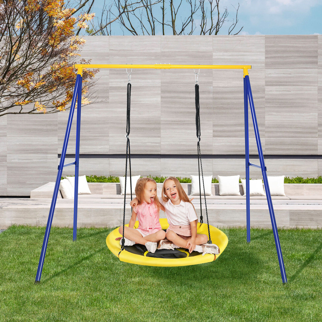 Saucer Swing Set with Metal Frame and Ground Nails -Blue & Yellow