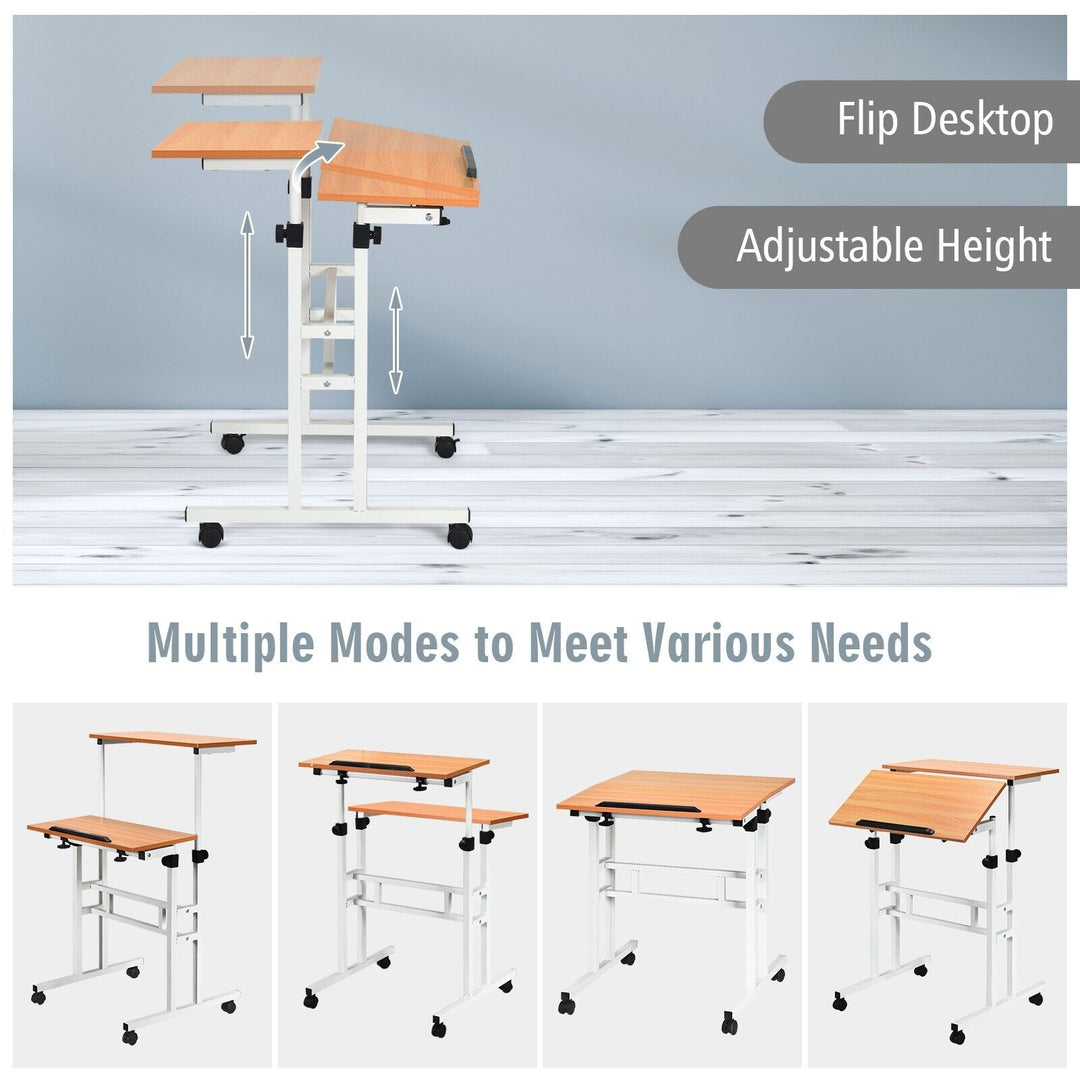Mobile Laptop Desk with Tilting Tabletop and Wheels for Home Office