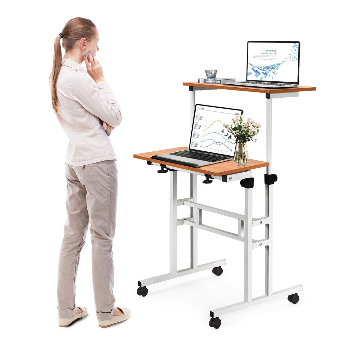Mobile Laptop Desk with Tilting Tabletop and Wheels for Home Office