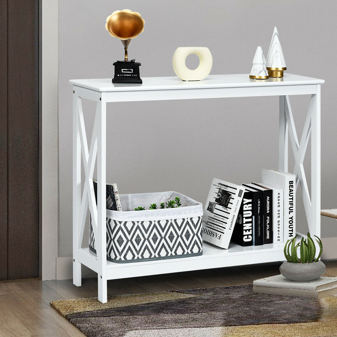 2 Tier Wooden Console Table-White