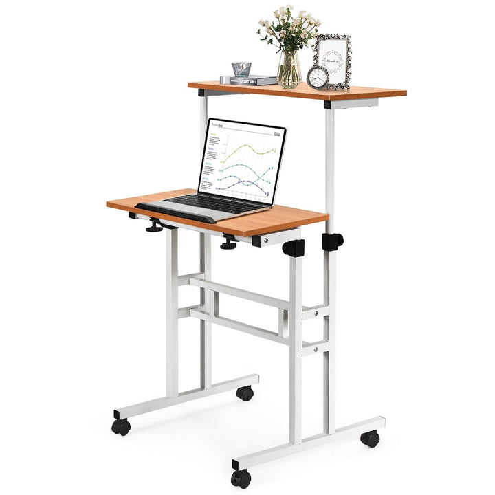 Mobile Laptop Desk with Tilting Tabletop and Wheels for Home Office