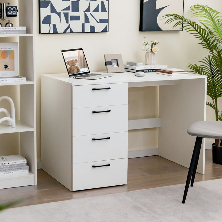 Wooden Computer Desk with 4 Drawers-White